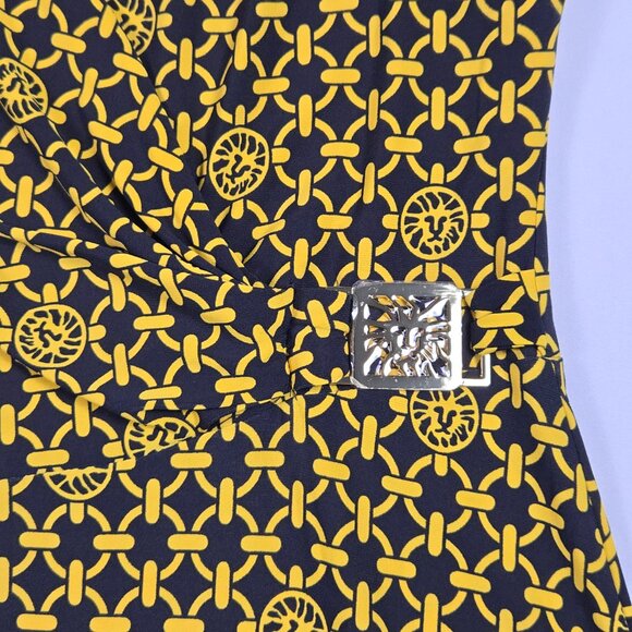 Anne Klein 16 Wrap Style Midi Maxi Dress Yellow Black Abstract Print Elegant - Picture 13 of 14